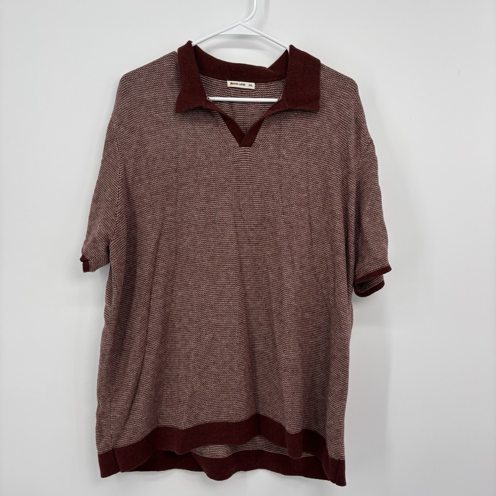 Marine Layer Liam Sweater Polo Mens XXL Red Cream Knit Striped Pullover Preppy